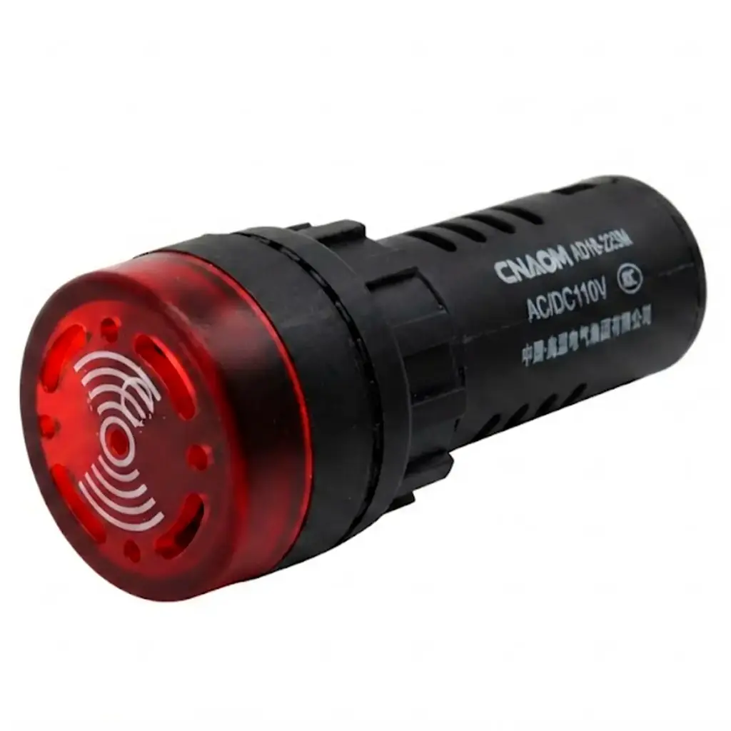 Lampara Indicadora Luz Piloto Con Buzzer CNAOM AAD16-22SM 110V AC/DC Roja Empotrable 22mm