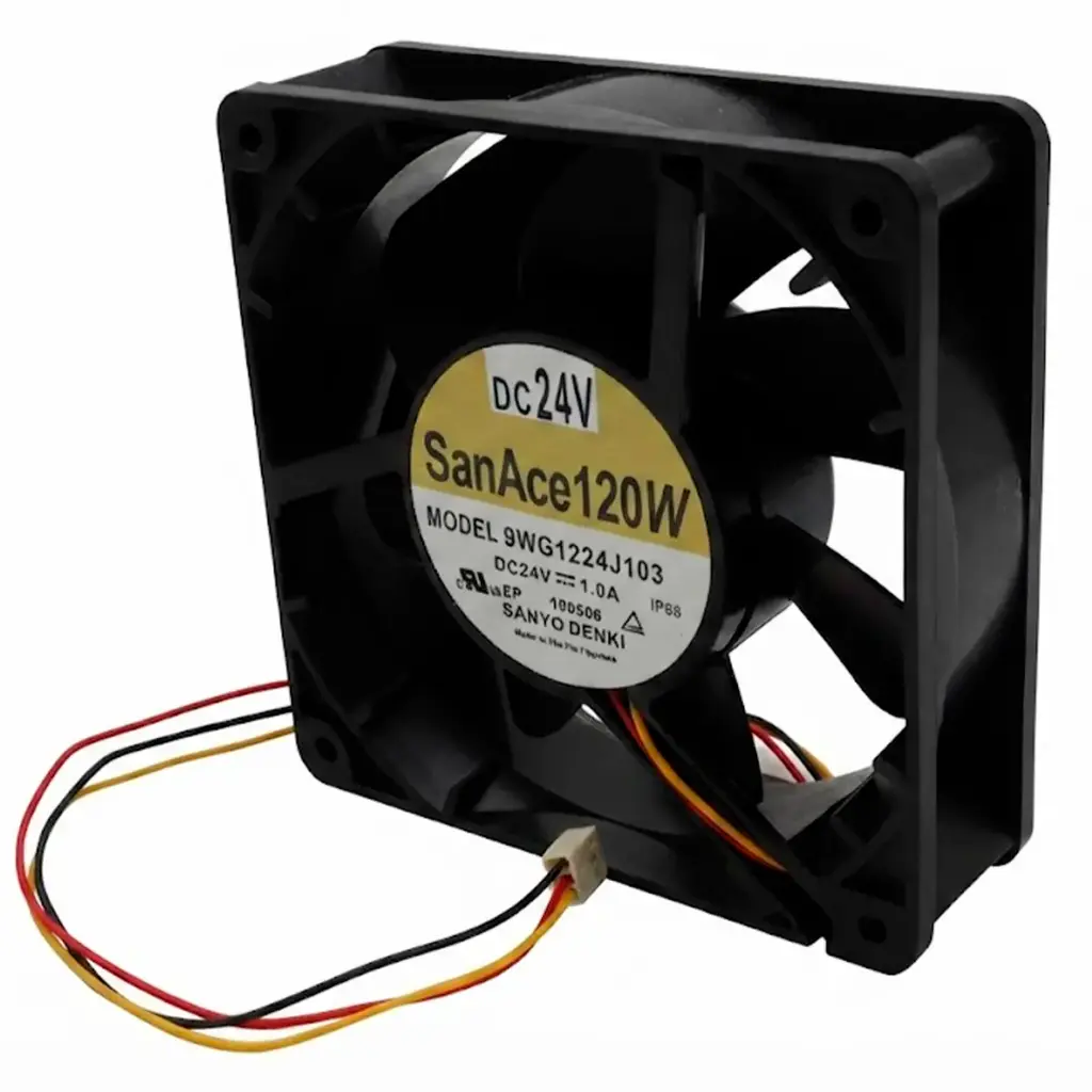 Ventilador Sanyo Denki SanAce120W 9WG1224J103 24V DC 1A 24W 120 mm x 120 mm x 38 mm Conector Blanco 3 Pines 3 Cables