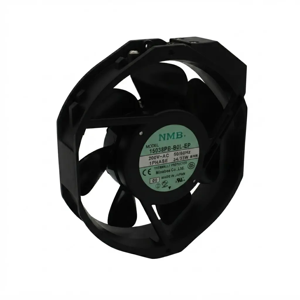 Ventilador NMB 15038PB-B0L-EP 00 200V AC 50/60Hz 34/33W Monofásico 150 mm x 150 mm x 40 mm 2 pines Japón 7 Aspas