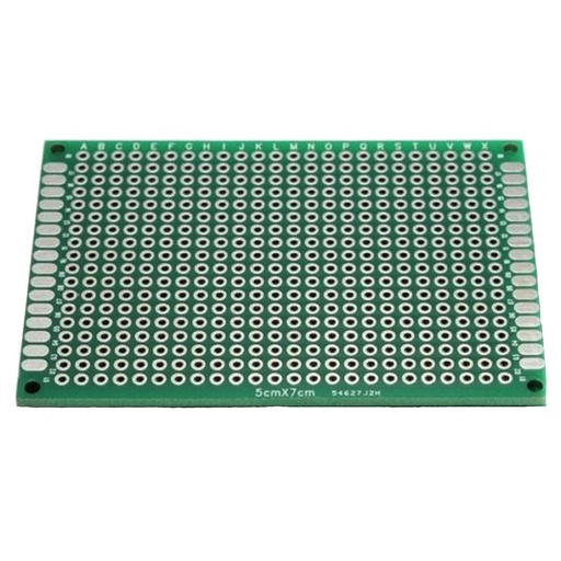 [218] Placa Fenólica Perforada 5x7 Cm Con Recubrimiento Verde De Cobre Y Baquelita
