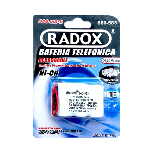 [223] Pila Batería Radox 3.6V 300mAh 3 x 2/3 AA Recargable Para Teléfono Inalámbrico