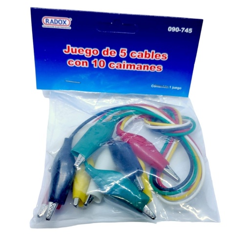 [254] Kit Juego De 5 Cables Con Caimán Tenaza Grande