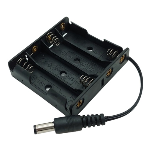 [575] Portapila Soporte Sujetador Rígido 4 Baterías AA Con Plug Conector Barril Arduino