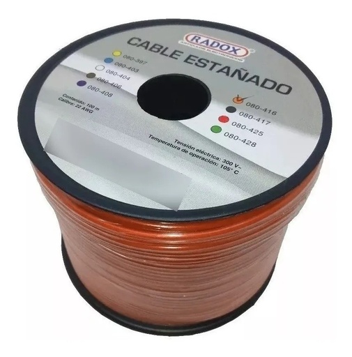 [1556] Rollo de cable estañado calibre 22 rojo 100 m.