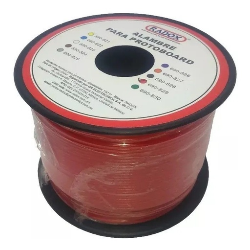 [1565] Rollo de alambre para protoboard rojo 100 m.