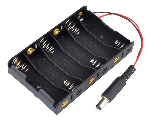 [1615] Portapila Soporte Sujetador Rígido 6 Baterías AA Con Plug Conector Barril Arduino