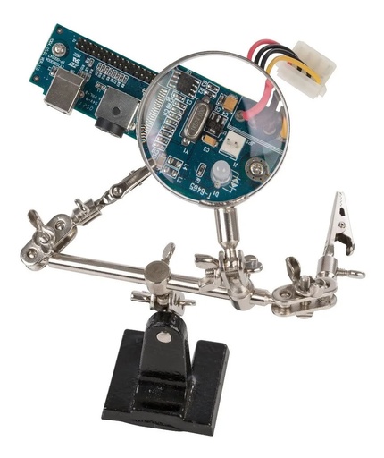 [1658] Mini Atril Sujetador Base Con Lupa Para Soldar Circuito Impreso PCB