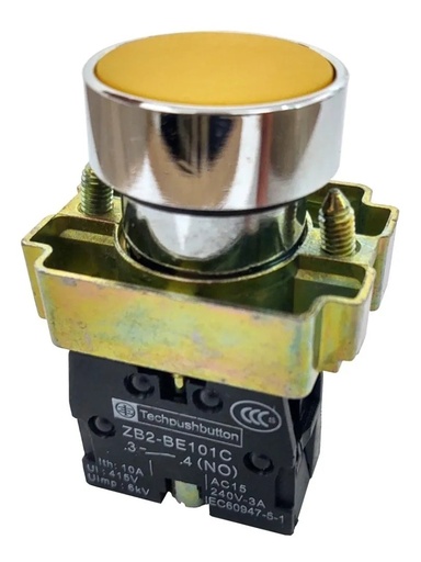 [1740] Botón Pulsador Push Button Rasante 2 Terminales Eléctrico NC Amarillo 240V - 3A