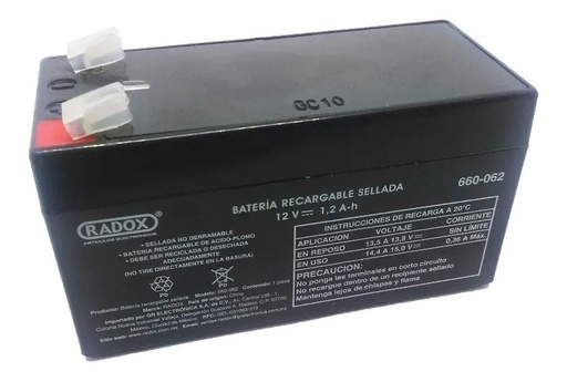 [1904] Pila Batería Radox 12V 1.2Ah Recargable Sellada De Ácido - Plomo