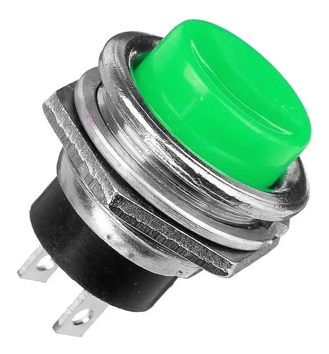 [2027] Botón Pulsador Push Button On Verde 2 Pines NA Mediano