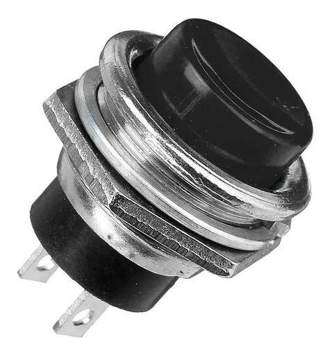[2306] Botón Pulsador Push Button On Negro 2 Pines NA Mediano
