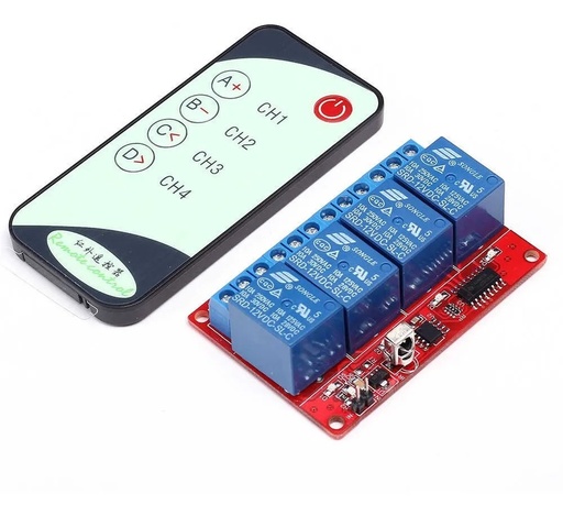 [2398] Módulo Relevador 4 CH 12V Con Receptor Infrarrojo
