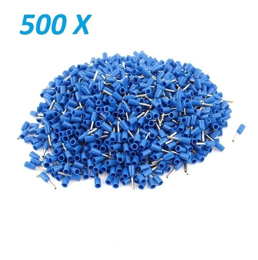 [2571] 500x Terminales Ferrules Cal 10 AWG Cilindricas Eléctricas Aisladas Cable E6010 AZUL