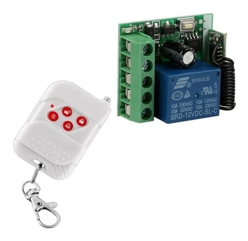 [2652] Módulo Relevador Inalámbrico Rf 433 MHz 1Canal Control Blanco 4 Botones