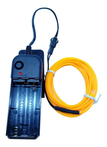 [2863] Cable Tira Hilo 3m Luminoso Luz Neon Amarillo Con Portapila DJ Tron LED