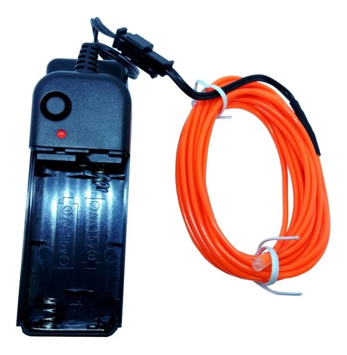 [2864] Cable Tira Hilo 3m Luminoso Luz Neon Naranja Con Portapila DJ Tron LED