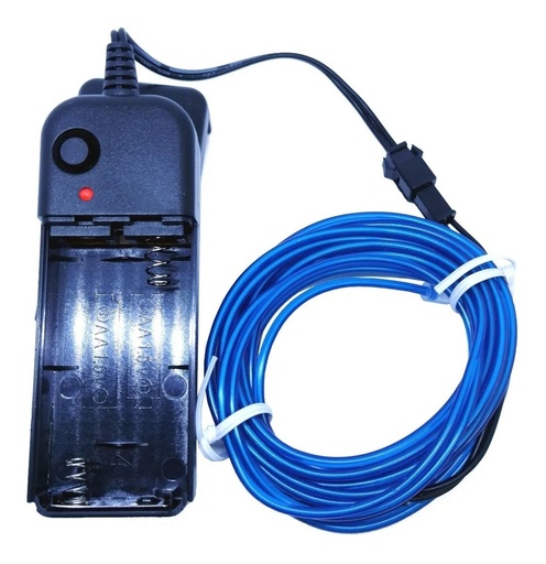[2869] Cable Tira Hilo 3m Luminoso Luz Neon Azul Con Portapila DJ Tron LED