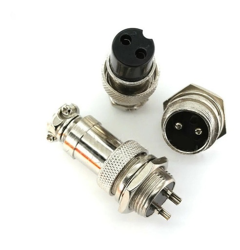 [2976] Conector Terminal De Aviación GX16 2 Pines Metal Circular Cnc (Cable-Cable)