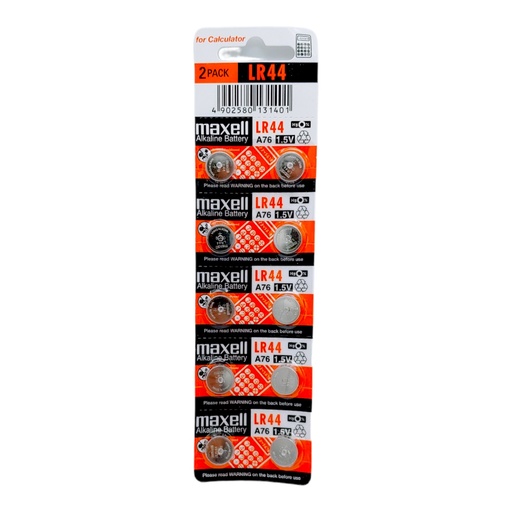 [3128] Kit 10 Pila Batería Maxell LR44 A76 1.5V 110mAh Tipo Botón