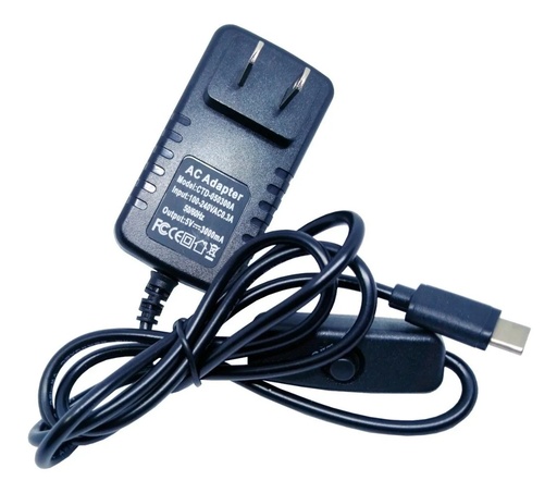 [3216] Eliminador Adaptador 5V 3A Plug USB Tipo C Para Raspberry Pi 4 Con Switch
