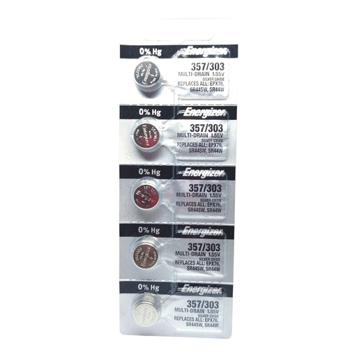 [3433] 5X Pila Batería Energizer SR44W 357/303 1.55V 165mAh Tipo Botón.