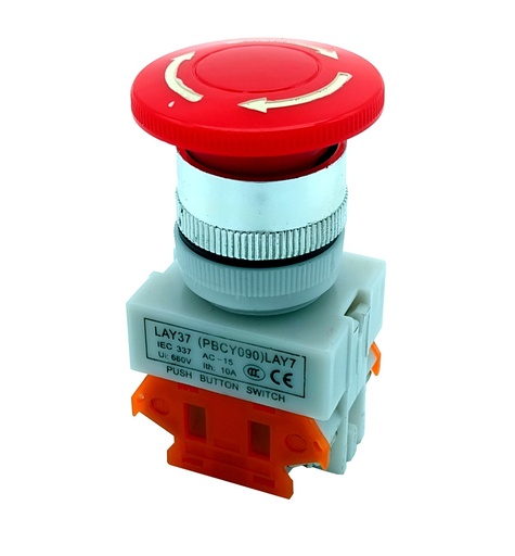 [3464] Botón Paro de Emergencia Rotatorio 660V 10A LAY37 PBC090 LAY7 NC-NC