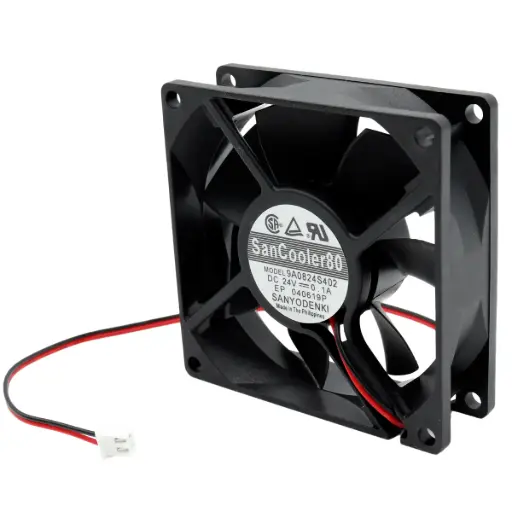 [5359] Ventilador Sanyo Denki SanCooler80 9A0824S402 24V DC 0.1A 2.4W 80 mm x 80 mm x 25 mm Conector Blanco 2 Cables 2 Pines