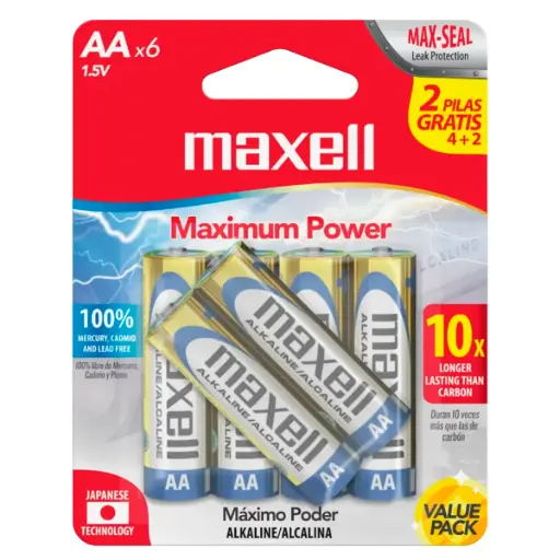 [5376] 6x Pila Batería Maxell AA LR06 1.5V Alcalina