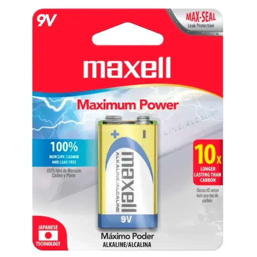 [5382] Pila Batería Maxell 6LR61 Cuadrada 9V Alcalina